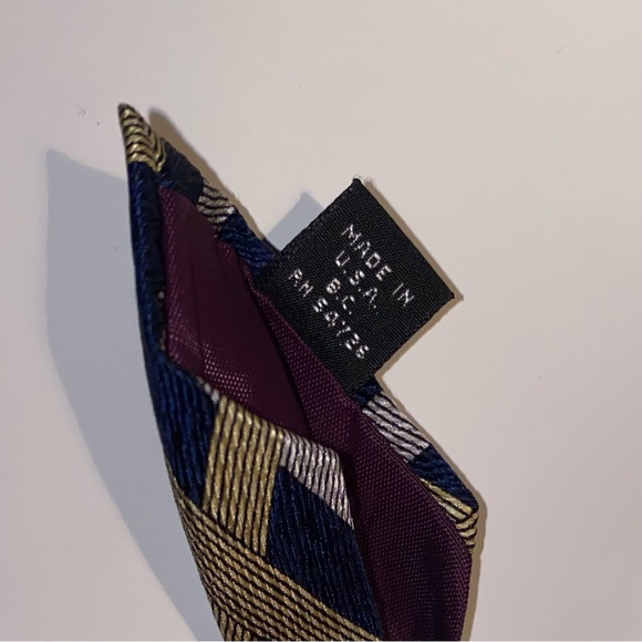 Vintage CAMOUFLAGE Clothing NYC Men’s Necktie Blue/Gold/Grey 100% Silk Checked - Picture 3 of 6